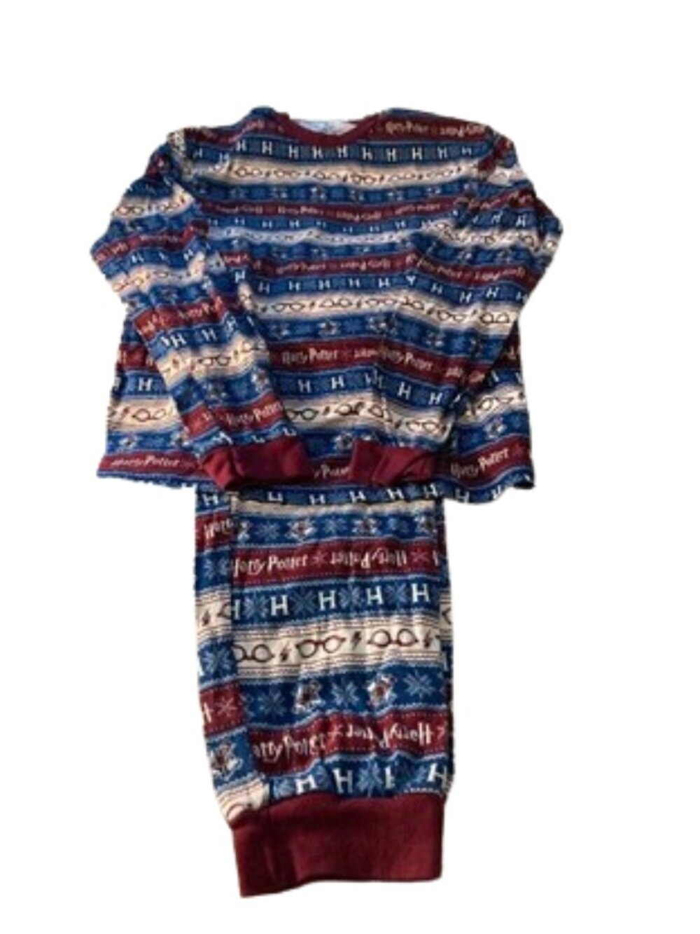 Harry Potter Cotton Knit PJ Set Long Sleeve Top Jogger Pants Maroon Blue, Large